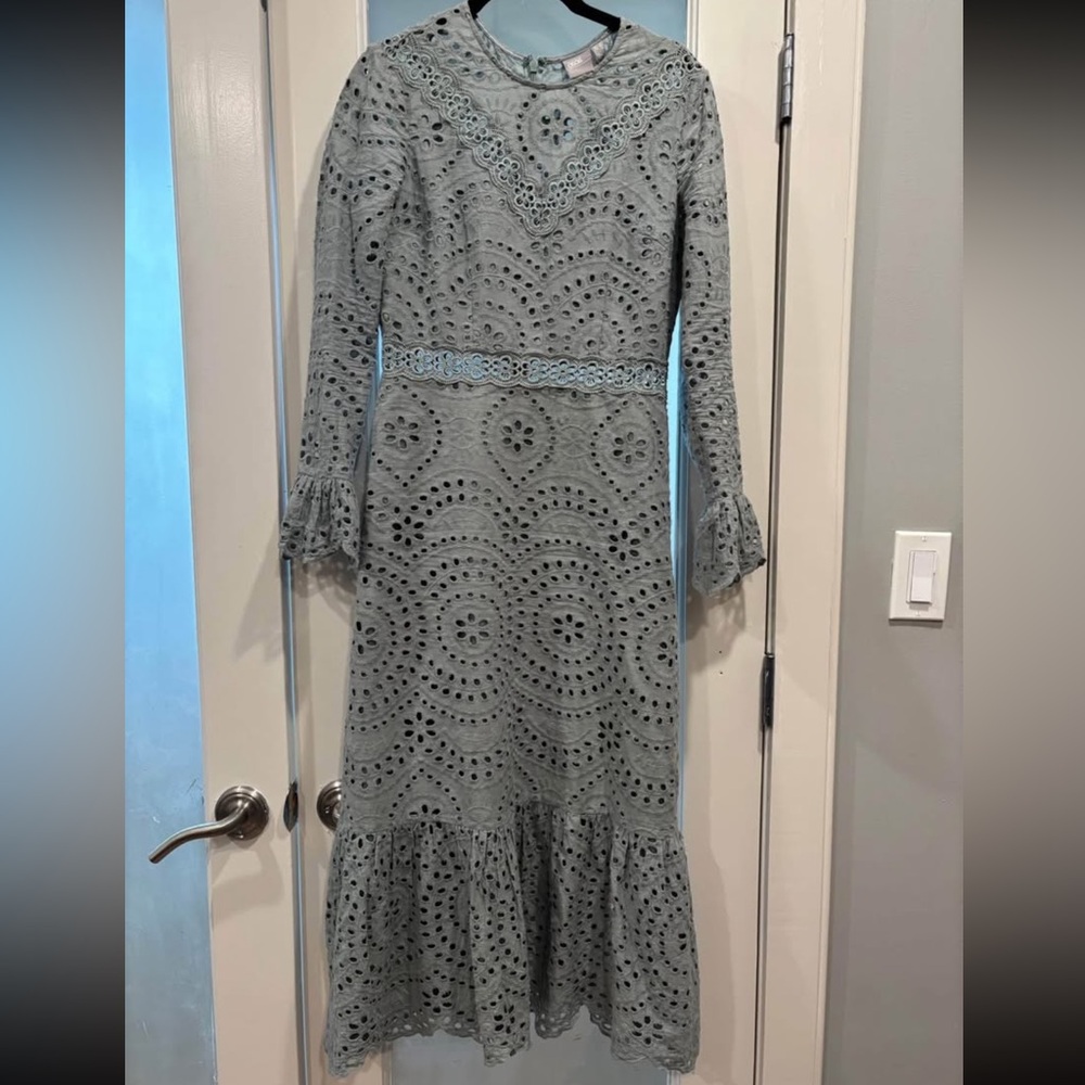 Sage Cottage-core Eyelet Lace Dress - Picture 2 of 5